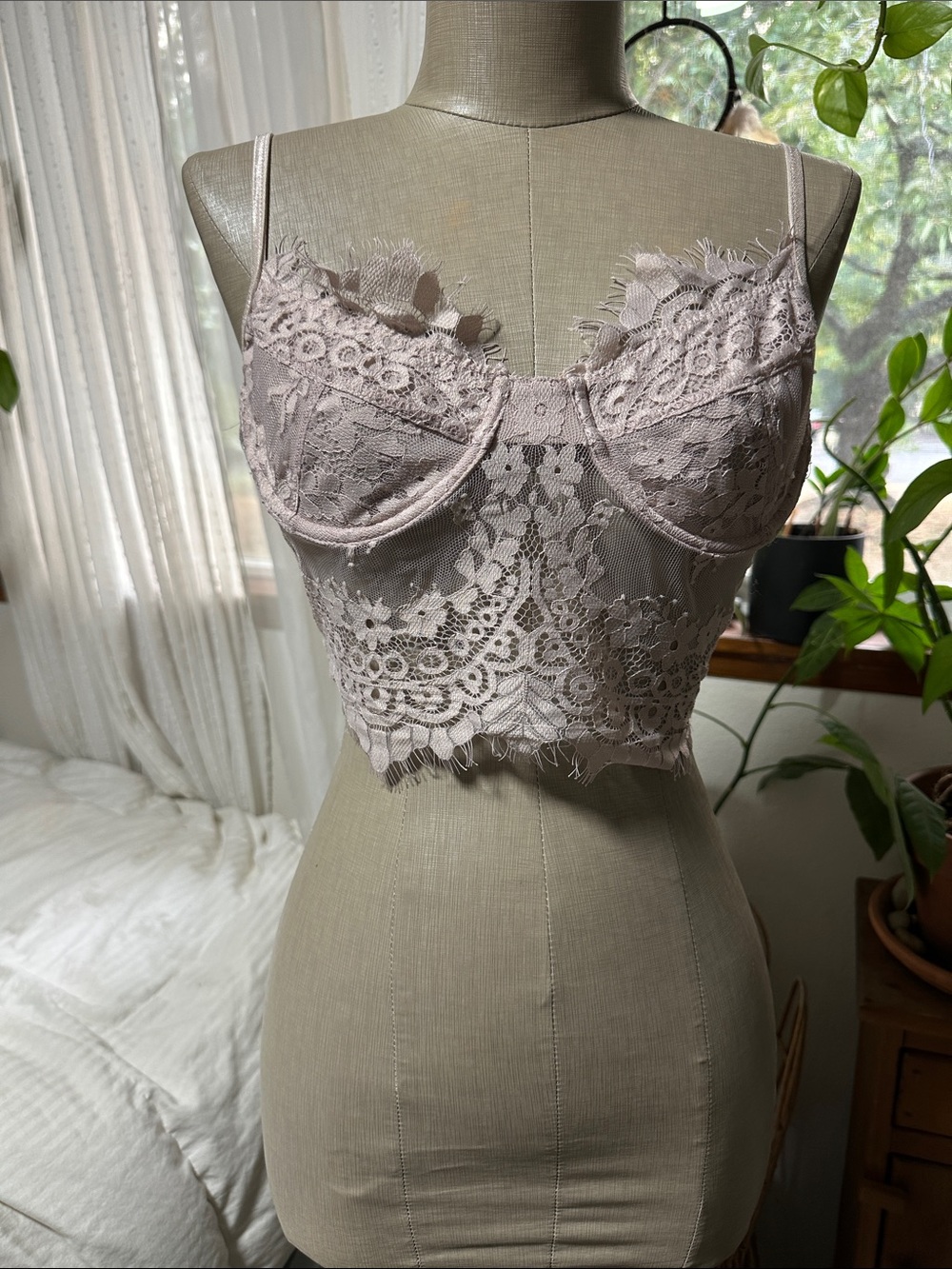 Lace Longline Bralette Crop Top in Dusty Mauve
